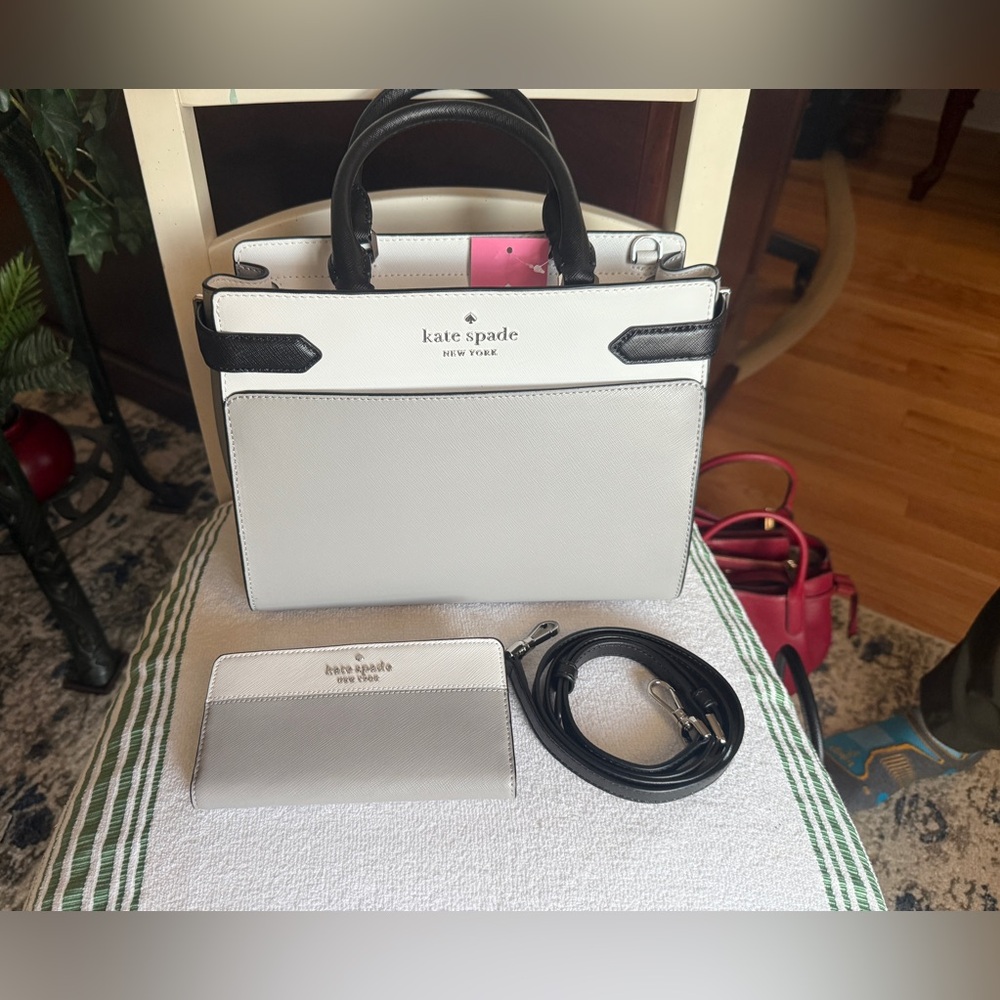 ♠️KATE SPADE Staci Medium Colorblock Satchel/Crossbody w/matching wallet